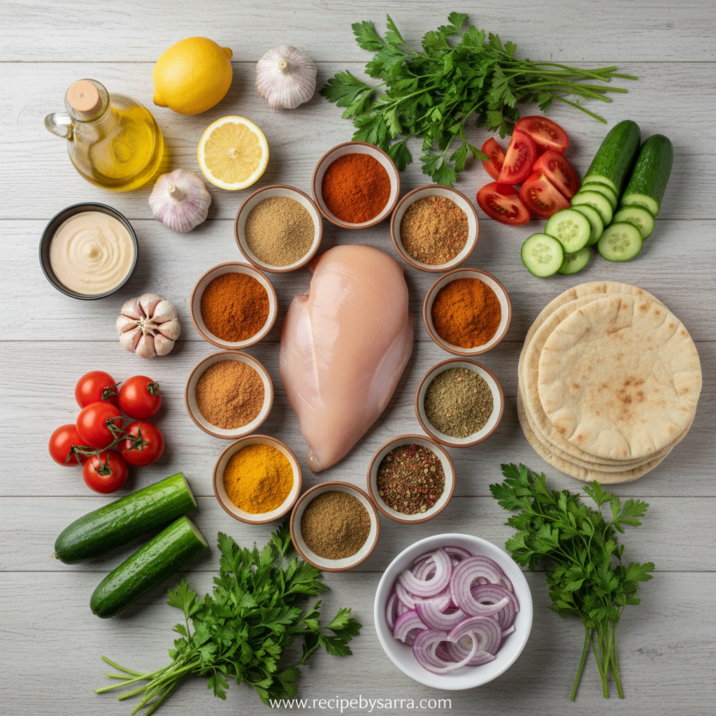 Ingredients for chicken shawarma marinade and garlic sauce