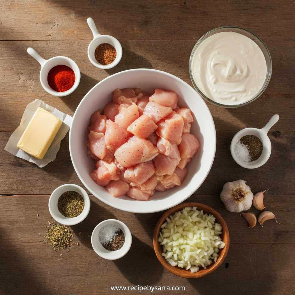 Ingredients for Texas Roadhouse copycat butter chicken skillet