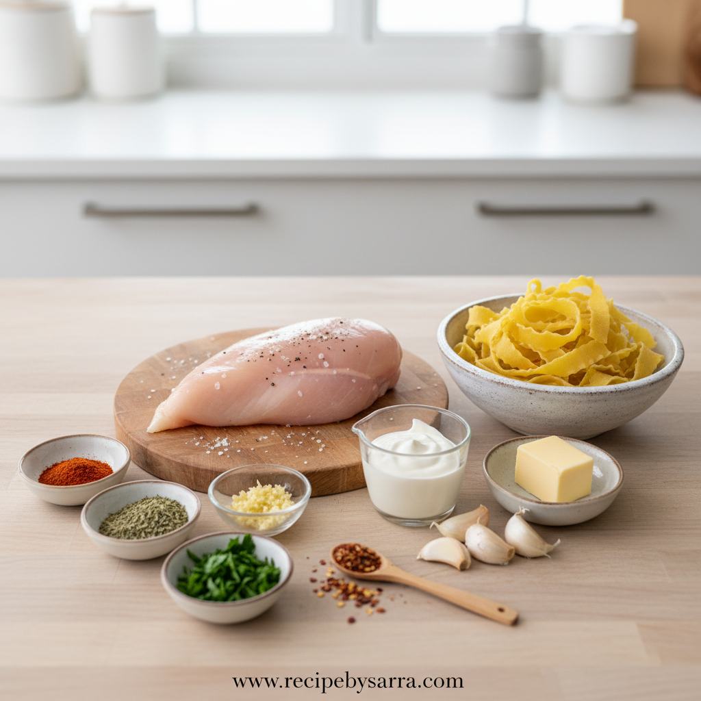 Ingredients for cowboy butter chicken pasta
