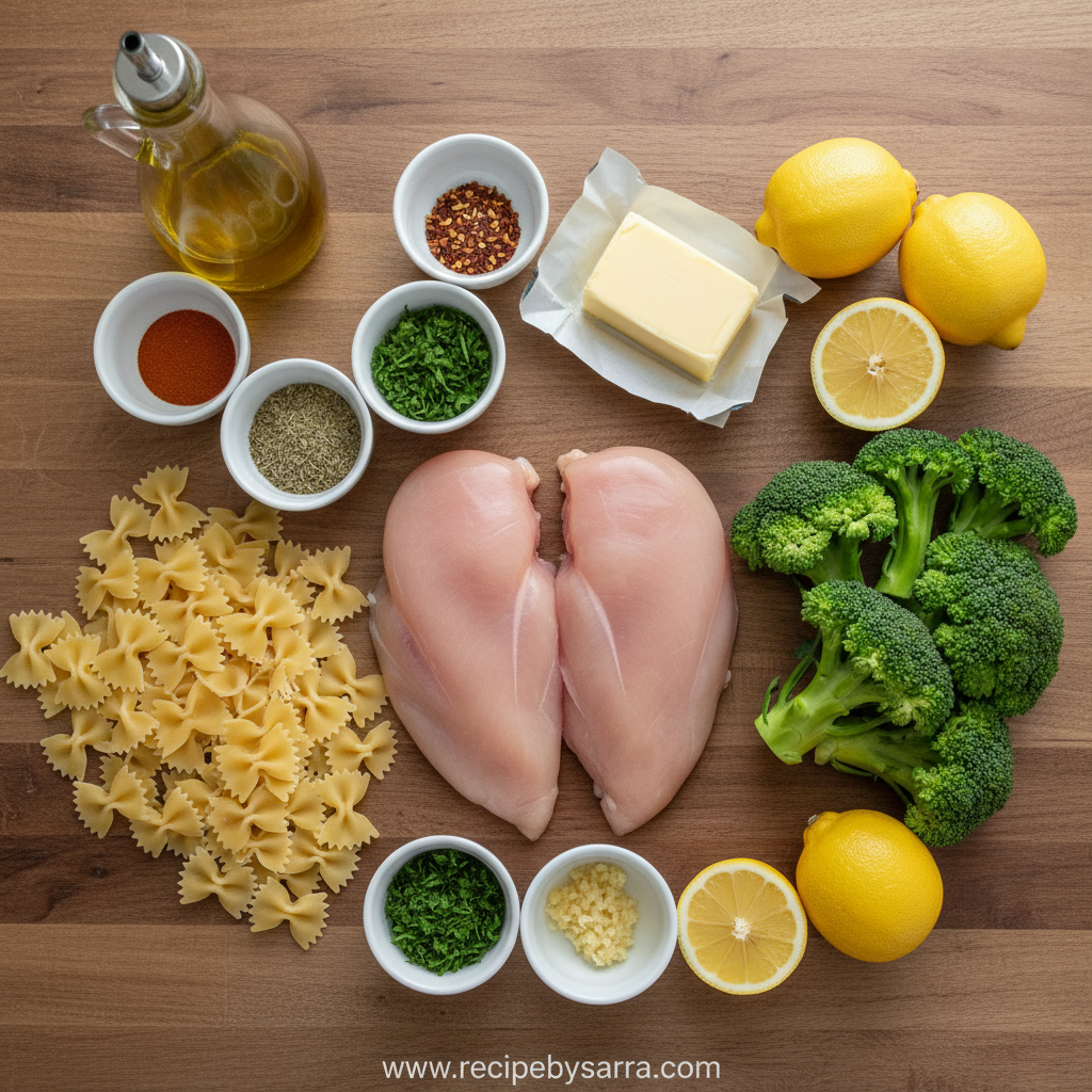 Ingredients for lemon cowboy butter chicken pasta