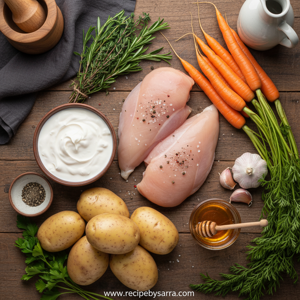 Creamy Herb Chicken Dinner with Mashed Potatoes & Honey Glazed Carrots - Complete Family Meal 2 Ingredients for creamy herb chicken dinner