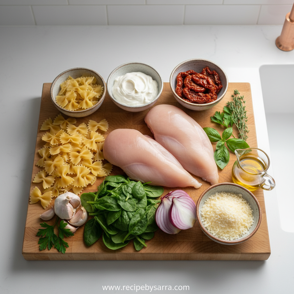 Ingredients for creamy marry me chicken pasta