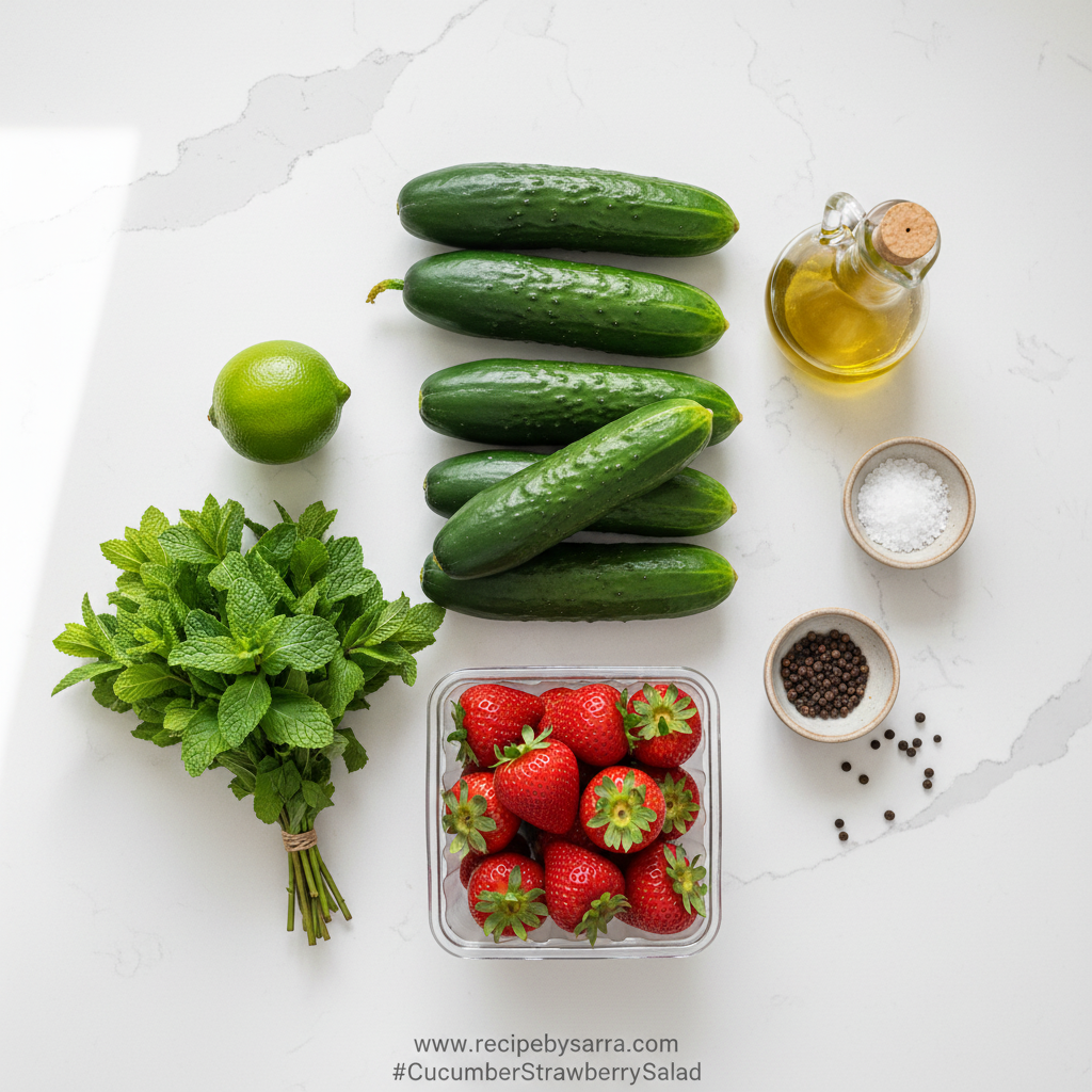 Ingredients for cucumber strawberry salad