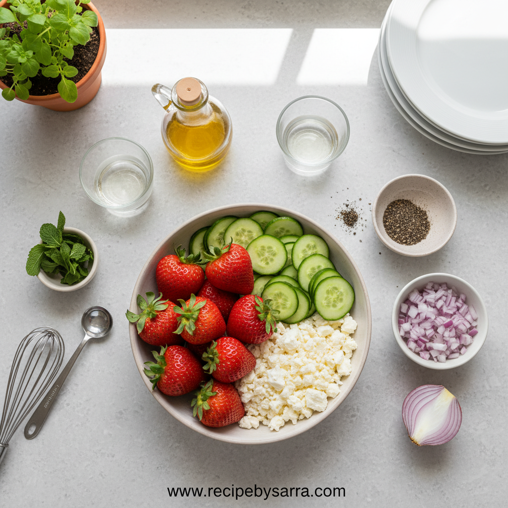 Easy Feta Strawberry Cucumber Salad - Fresh Summer Side Dish Recipe 2 Ingredients for strawberry cucumber feta salad