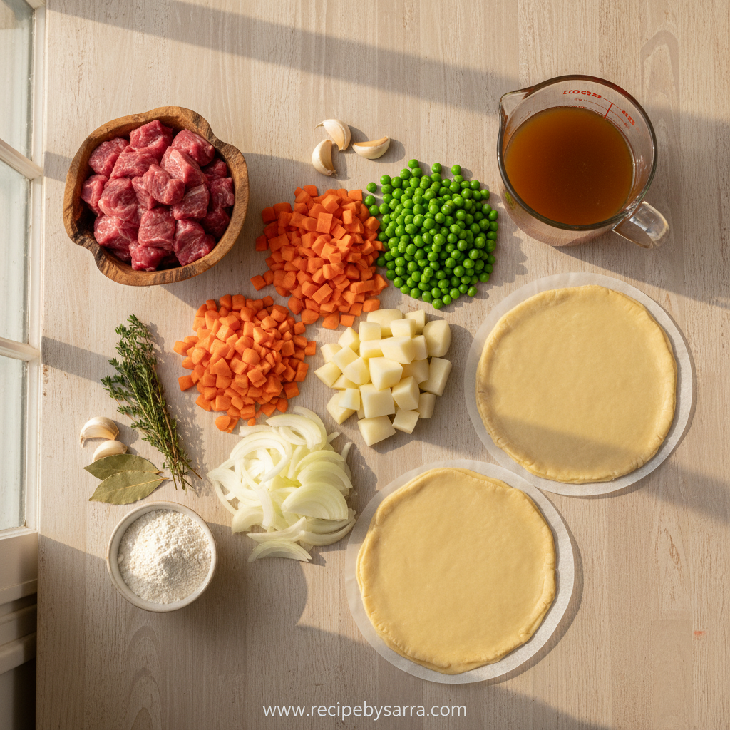 Ingredients for individual beef pot pies