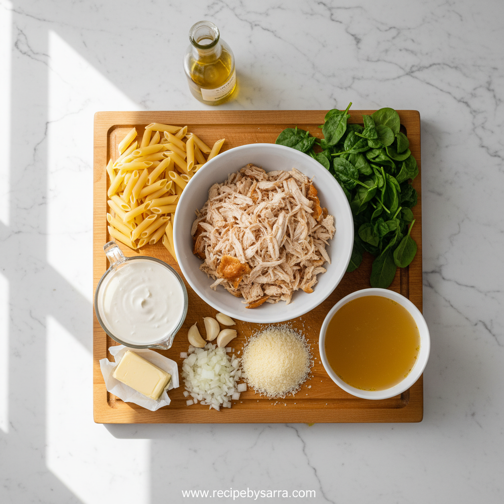 Ingredients for creamy chicken pasta