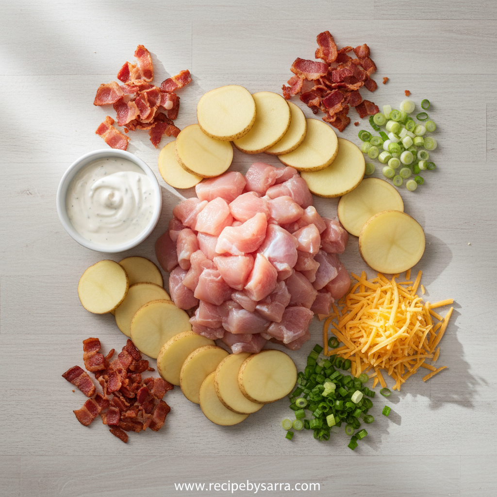 Ingredients for loaded potato chicken casserole