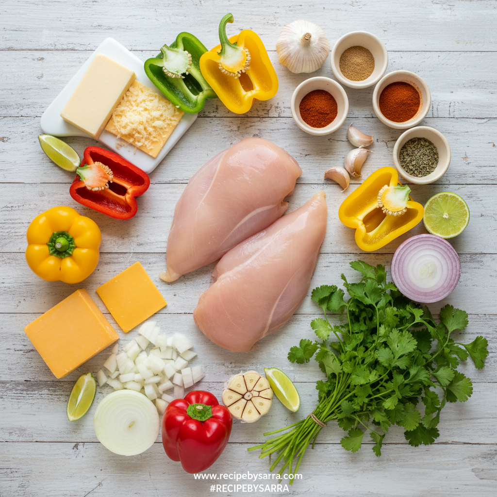 Ingredients for Mexican chicken with cheese sauce