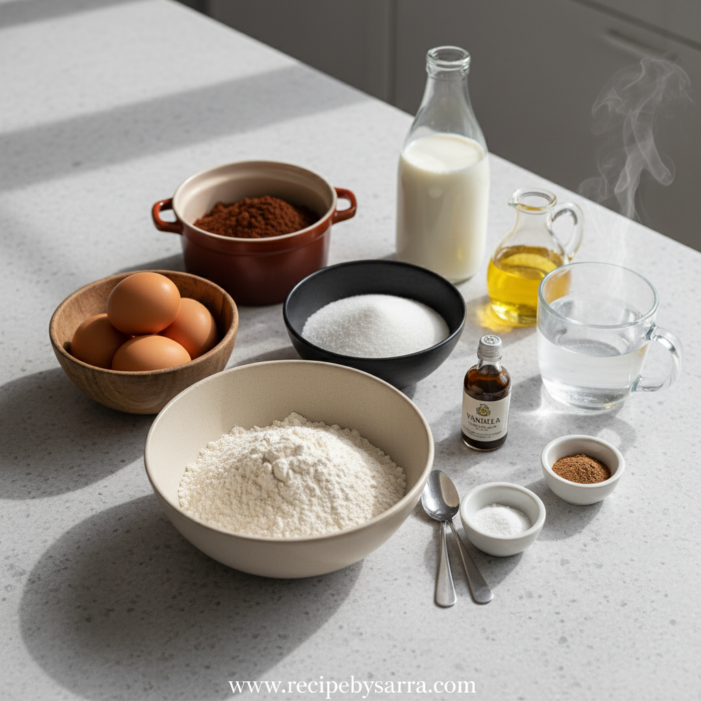 Ingredients for one bowl chocolate cake