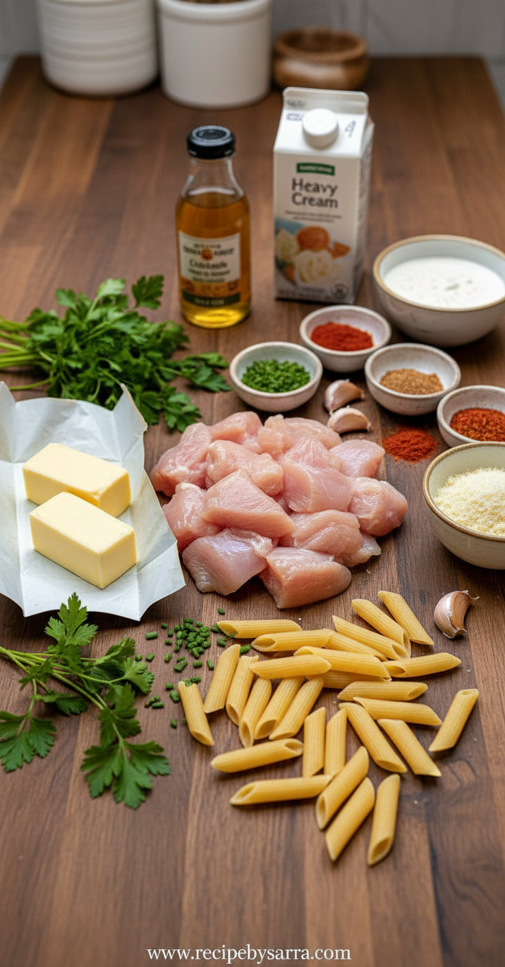 Ingredients for cowboy butter chicken pasta