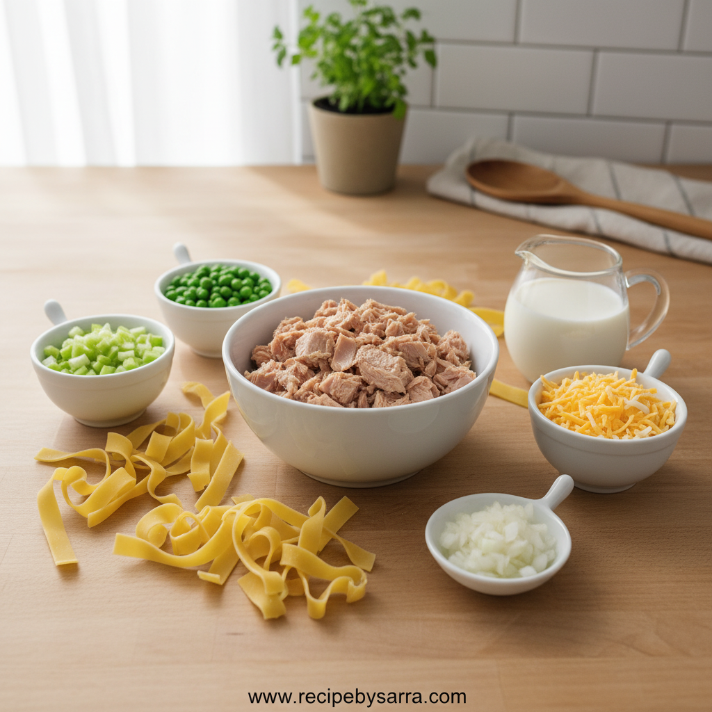 Ingredients for skinny tuna noodle casserole