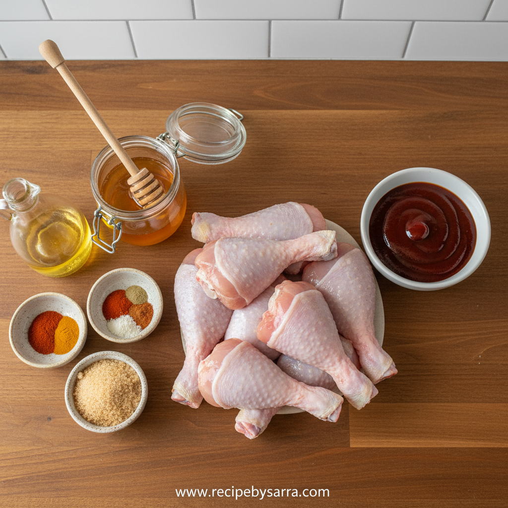 Ingredients for sticky BBQ chicken drumsticks