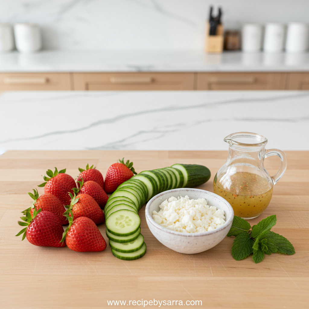 Ingredients for strawberry cucumber salad