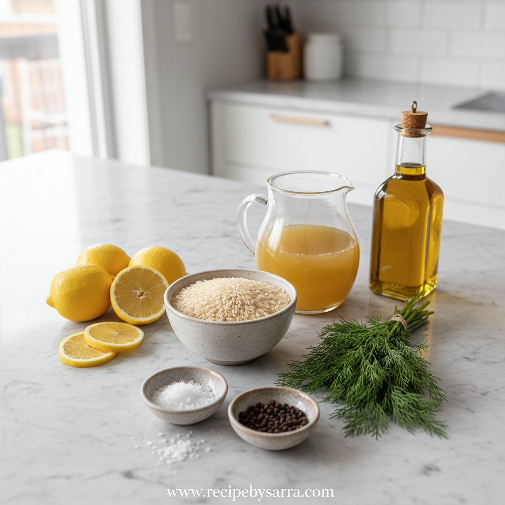 Ingredients for Greek lemon rice recipe