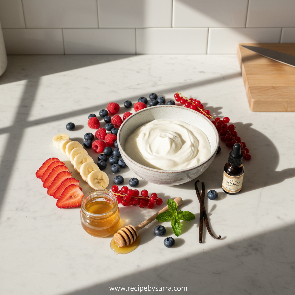 Fresh ingredients for making homemade frozen yogurt