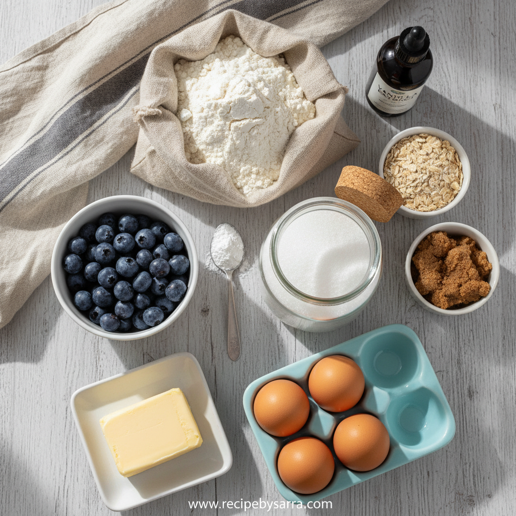 Ingredients for bakery style blueberry muffins