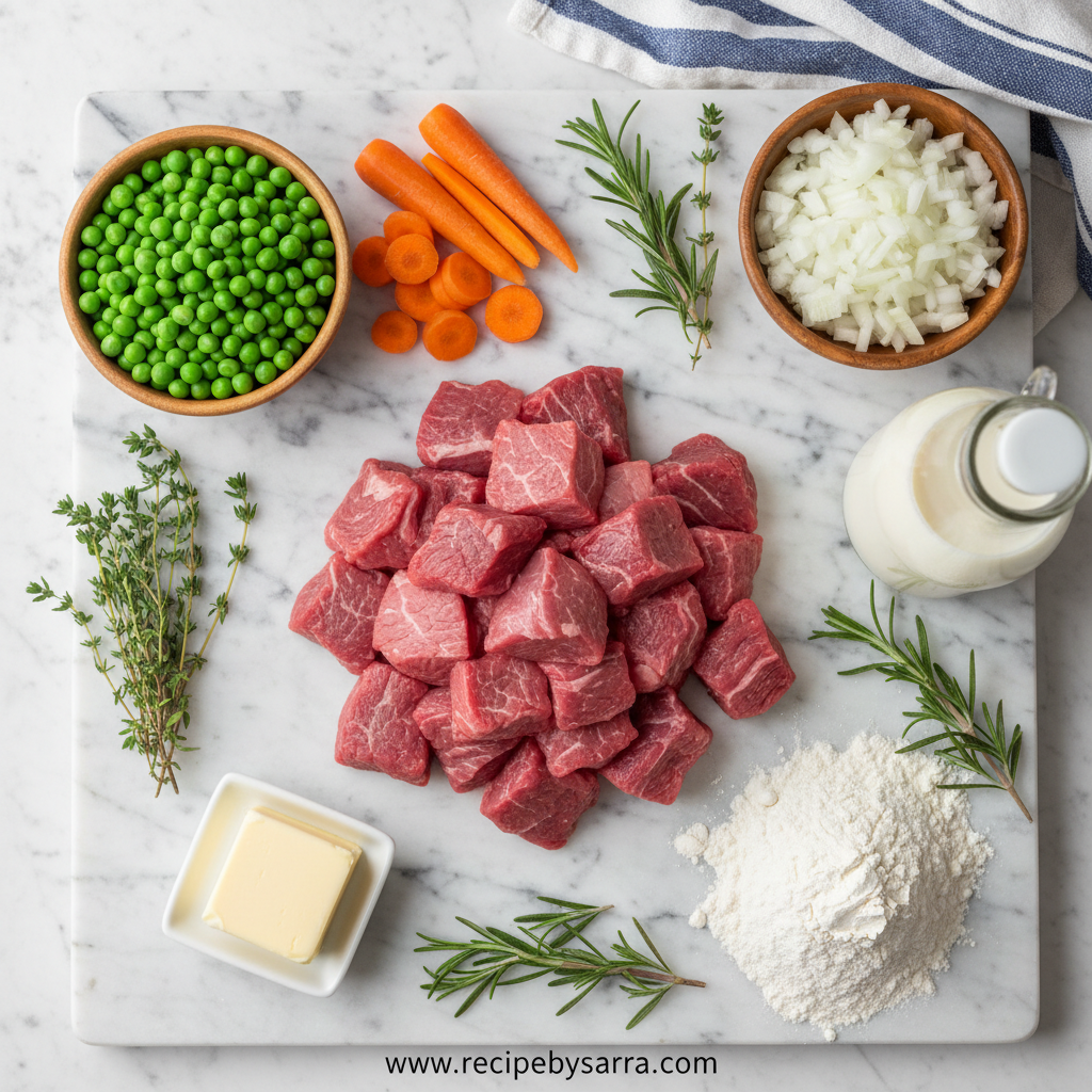 Ingredients for herbed biscuit beef pot pie