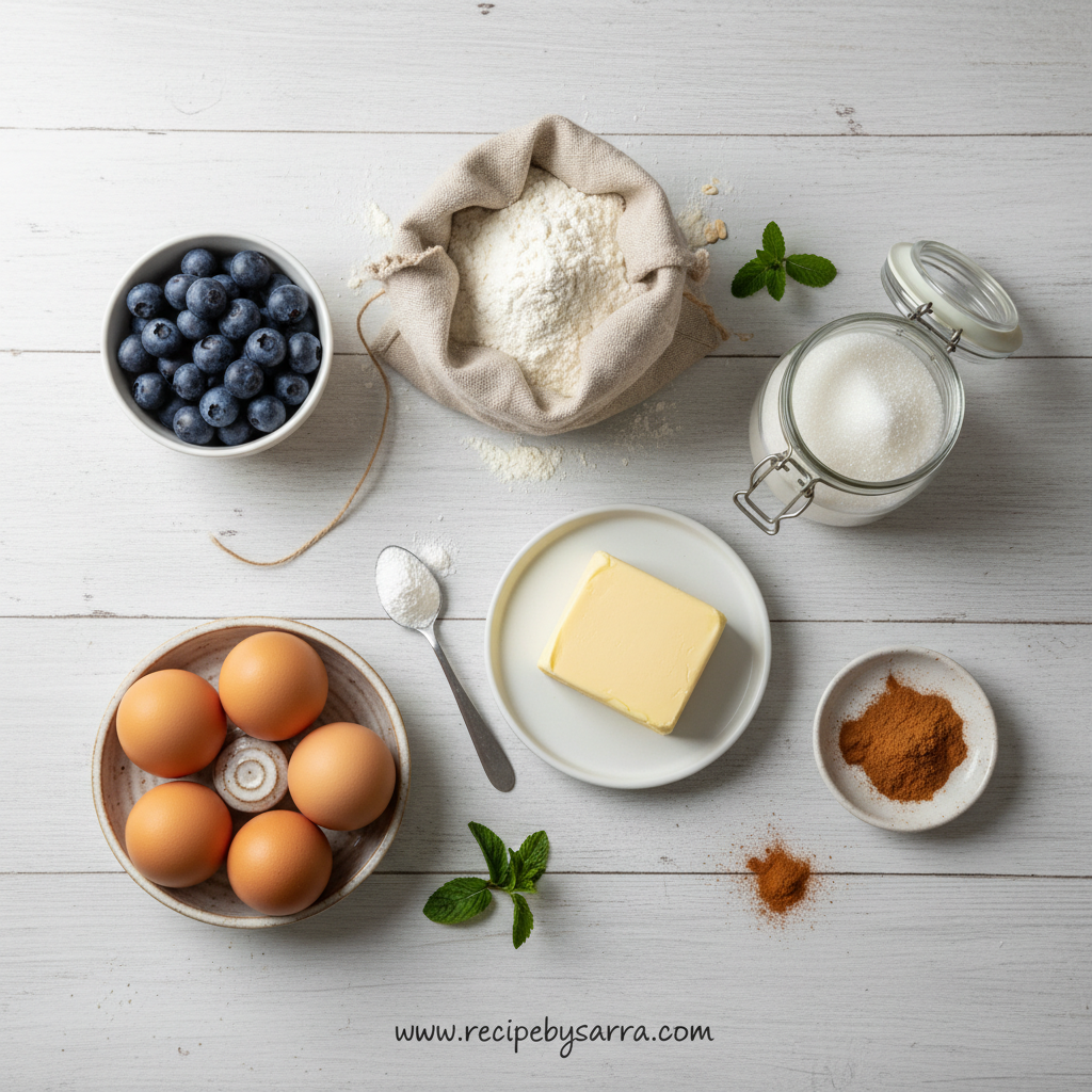 Ingredients for blueberry muffins with crumble top