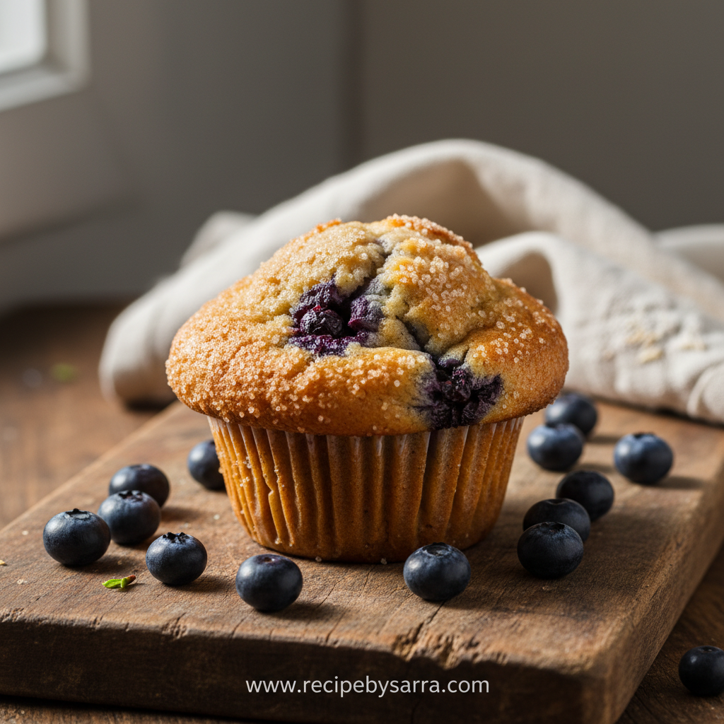 Freshly baked blueberry muffins with a golden crust