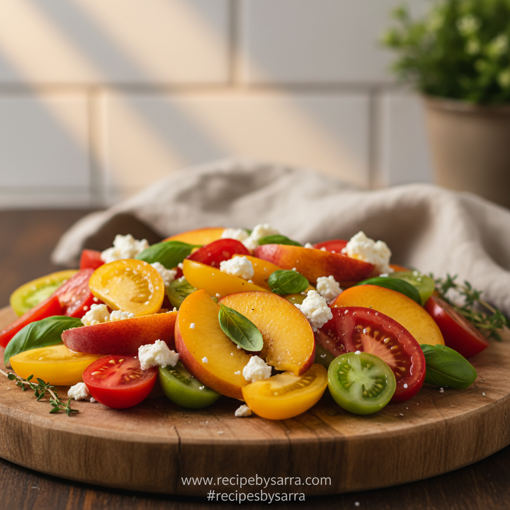 Peach Heirloom Tomato Salad served in a bowl