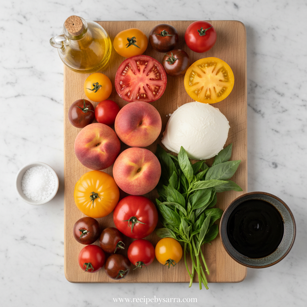 Ingredients for Peach Tomato Caprese Salad