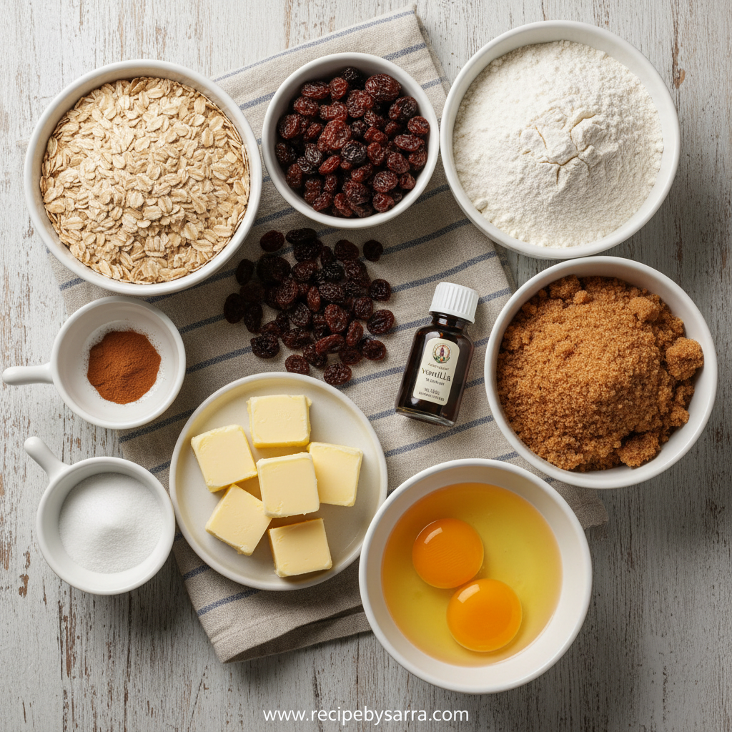 Ingredients for oatmeal cookies