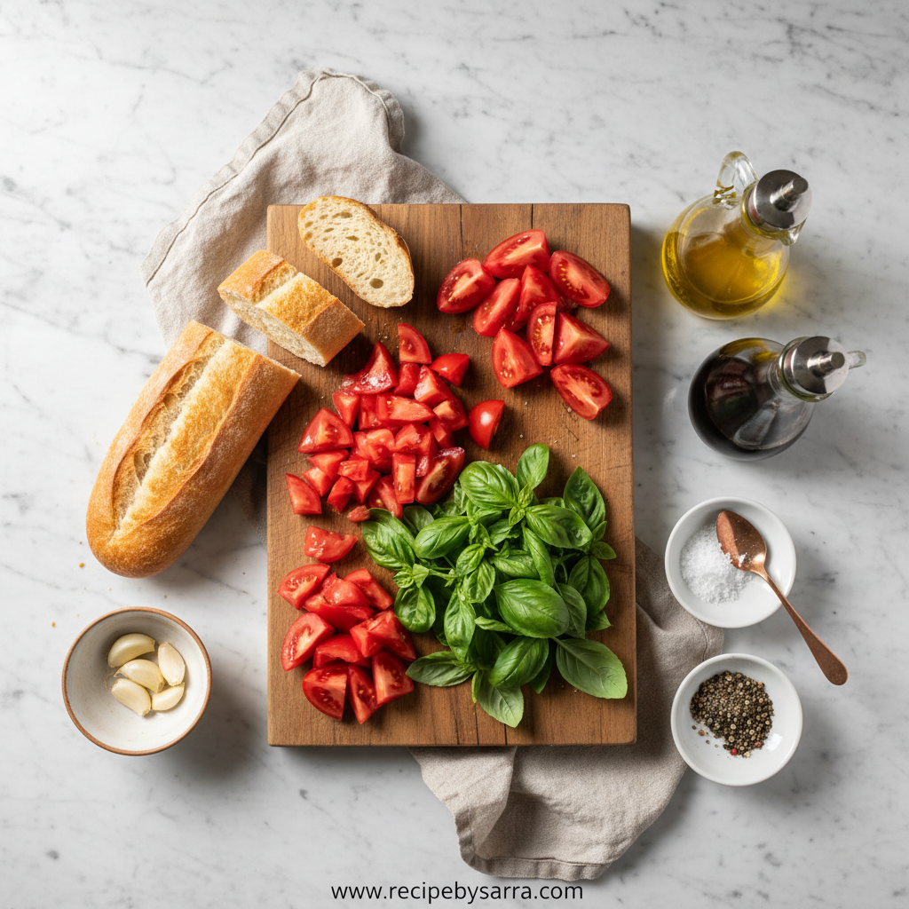 Fresh ingredients for Tomato Basil Bruschetta