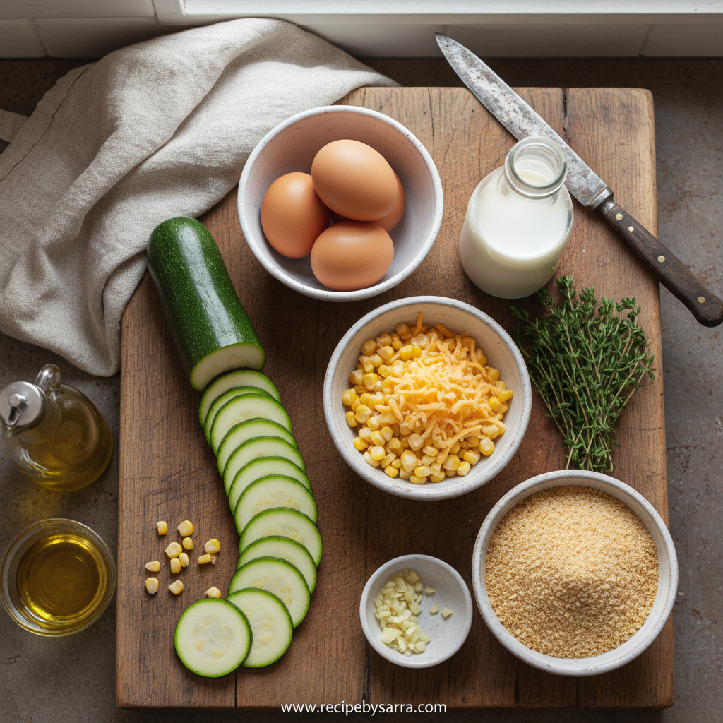 Ingredients for Cheesy Baked Zucchini and Corn Casserole