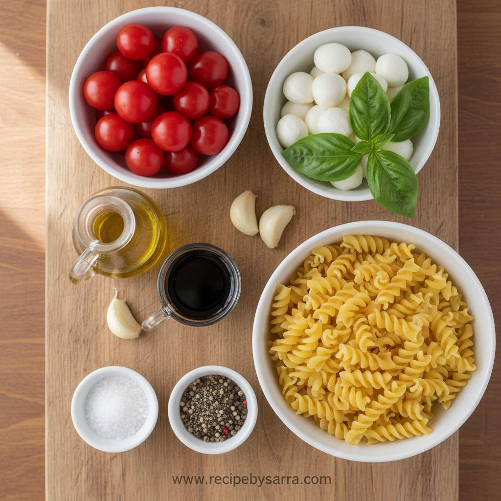 Ingredients for Caprese Pasta Salad (Italian Style)