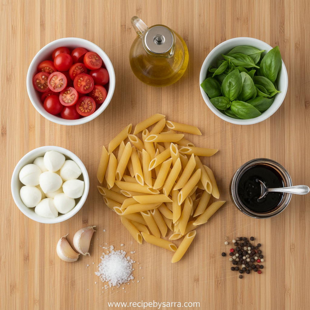 Ingredients for Caprese Pasta Salad