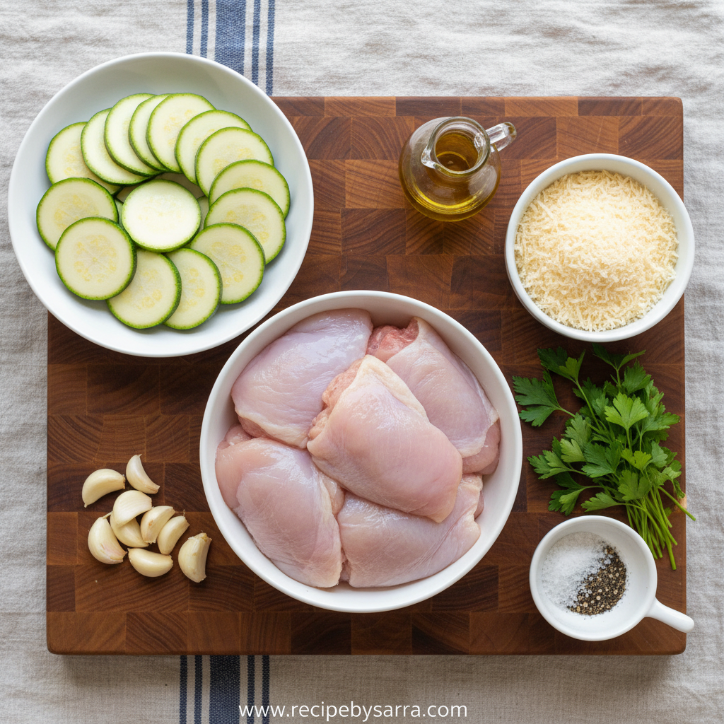 Ingredients for Garlic Chicken Zucchini Bake